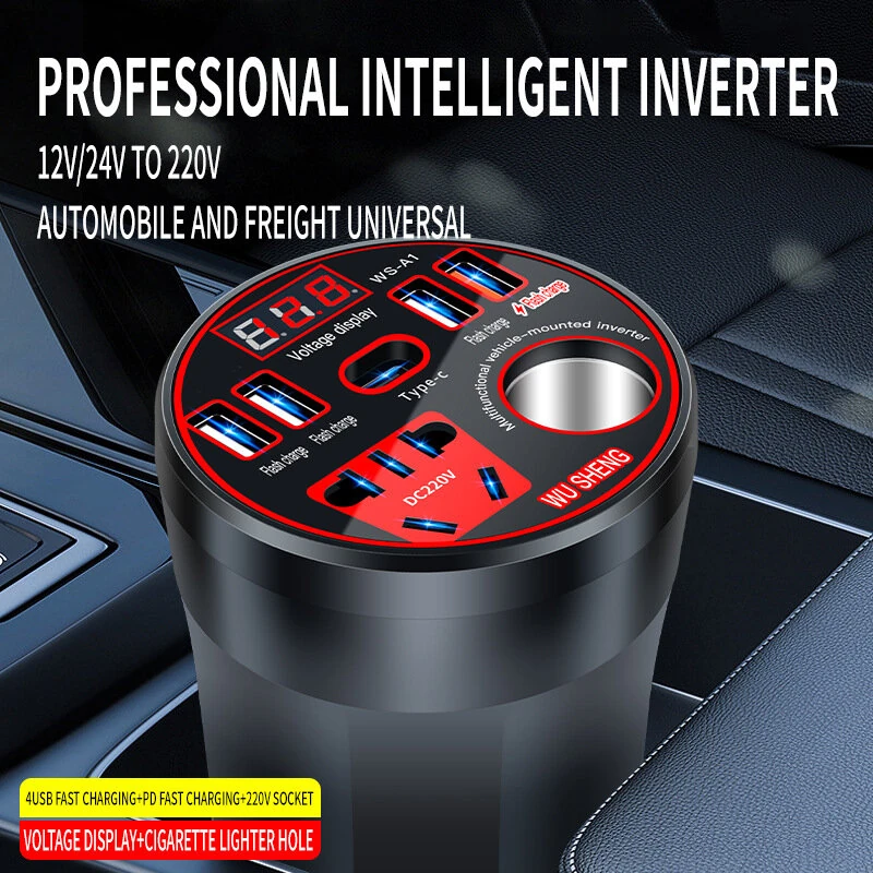 Car Inverter 12V 24V To 220V Power Converter 200W Multi-Function Car Socket Charger Mobile Phone Fast Charging with Digital Display (image for) Car Inverter 12V 24V To 220V Power Converter 200W Multi-Function Car Socket Charger Mobile Phone Fast Charging with Digital Display